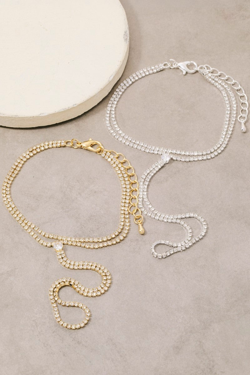 LAYERED TENNIS HAND CHAIN BRACELET