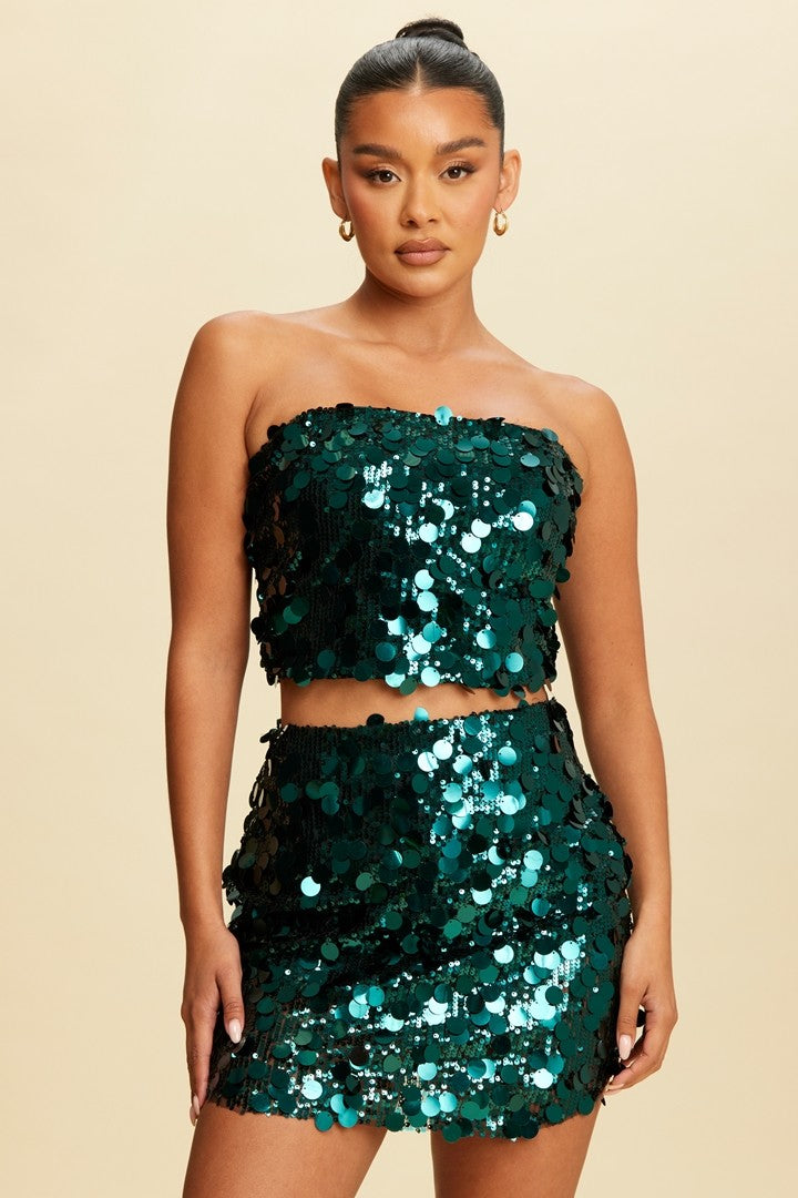 Shine Bright Sequin Top Green / M