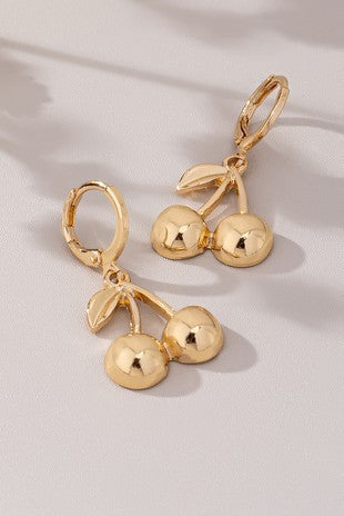 GOLD CHERRY DANGLE EARRINGS