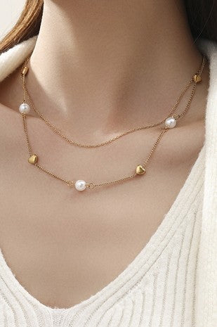 18K GOLD PEARL HEART NECKLACE