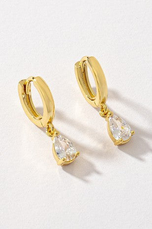CZ TEARDROP HUGGIE HOOP