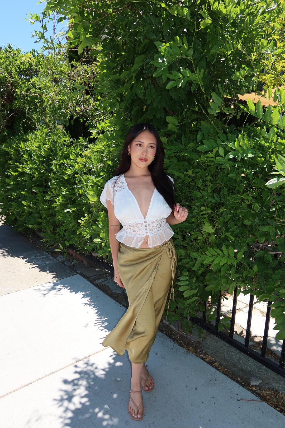 Olive Drape Midi Skirt