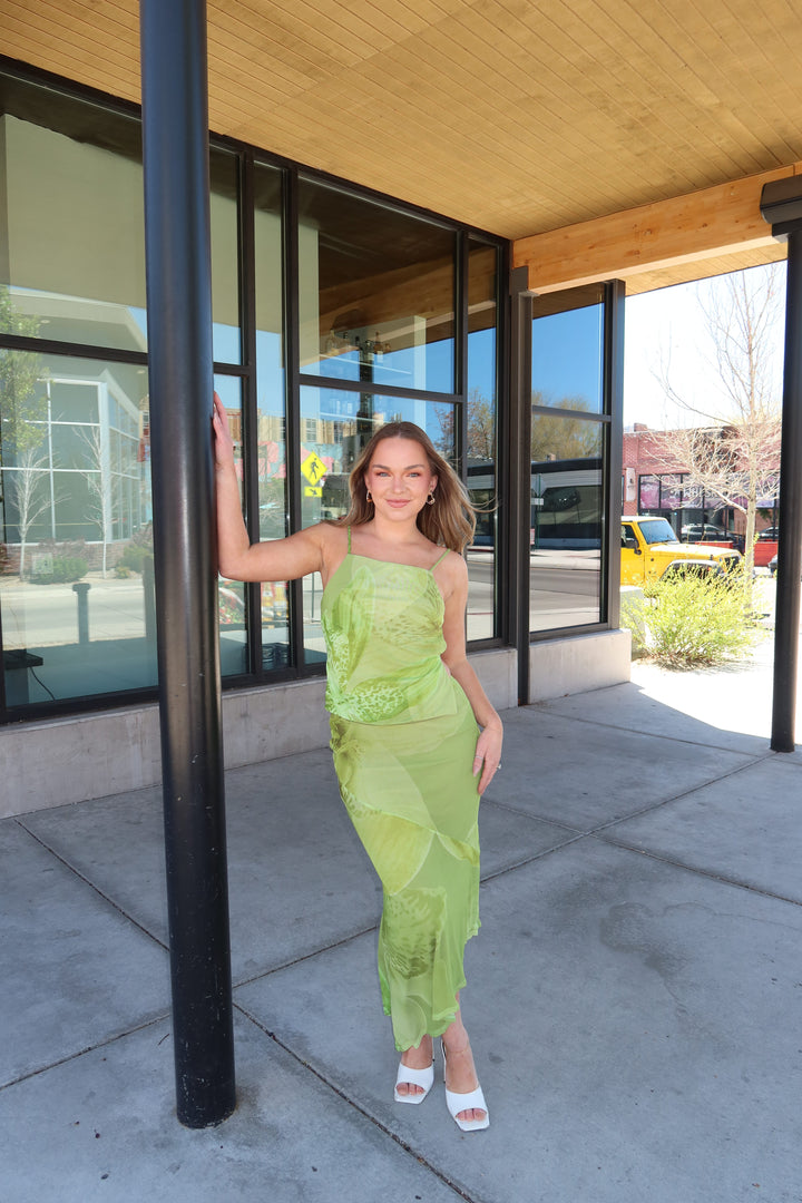 Botanical Orchid Mesh Maxi Skirt
