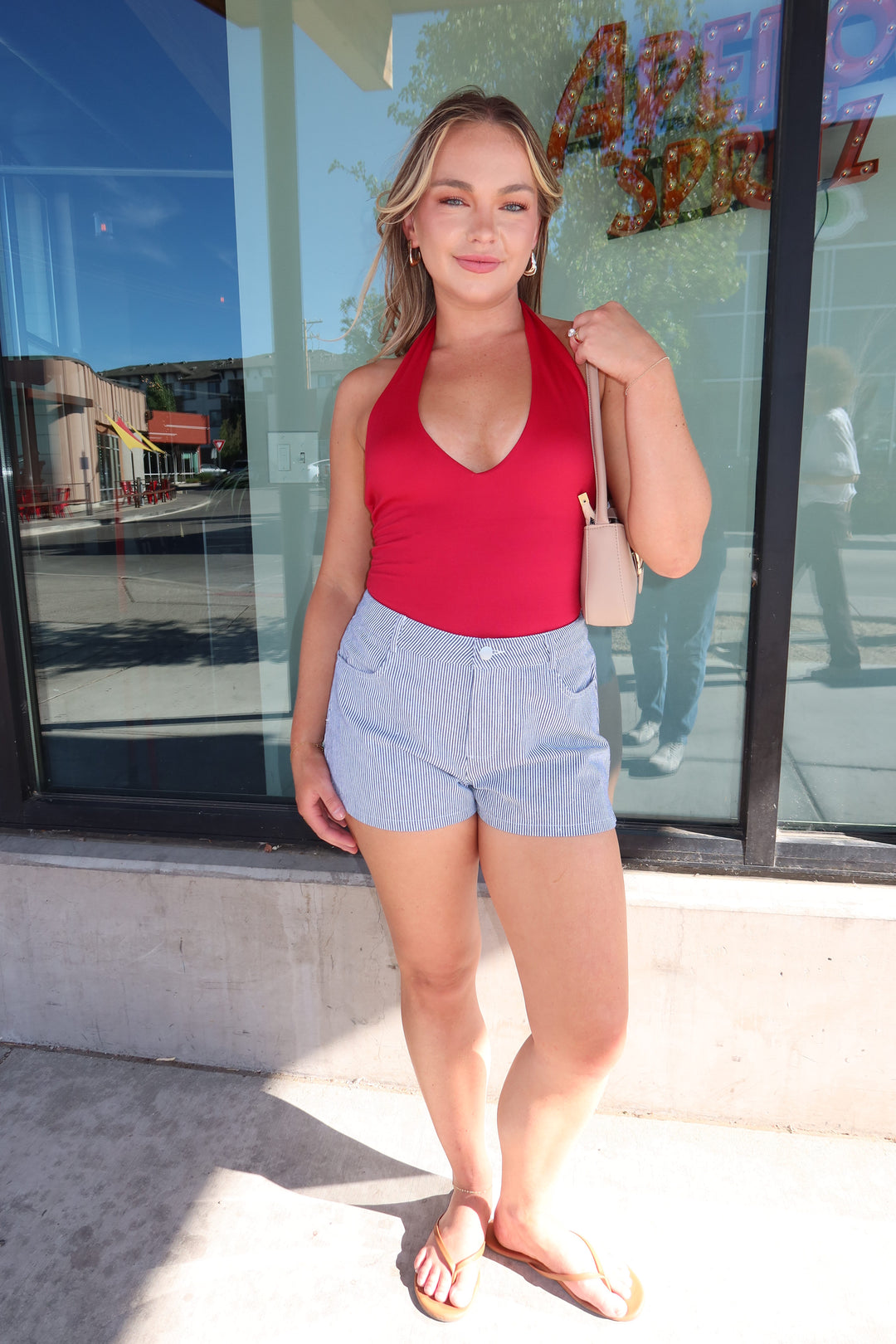 The Pinstripe Mid-Rise Shorts