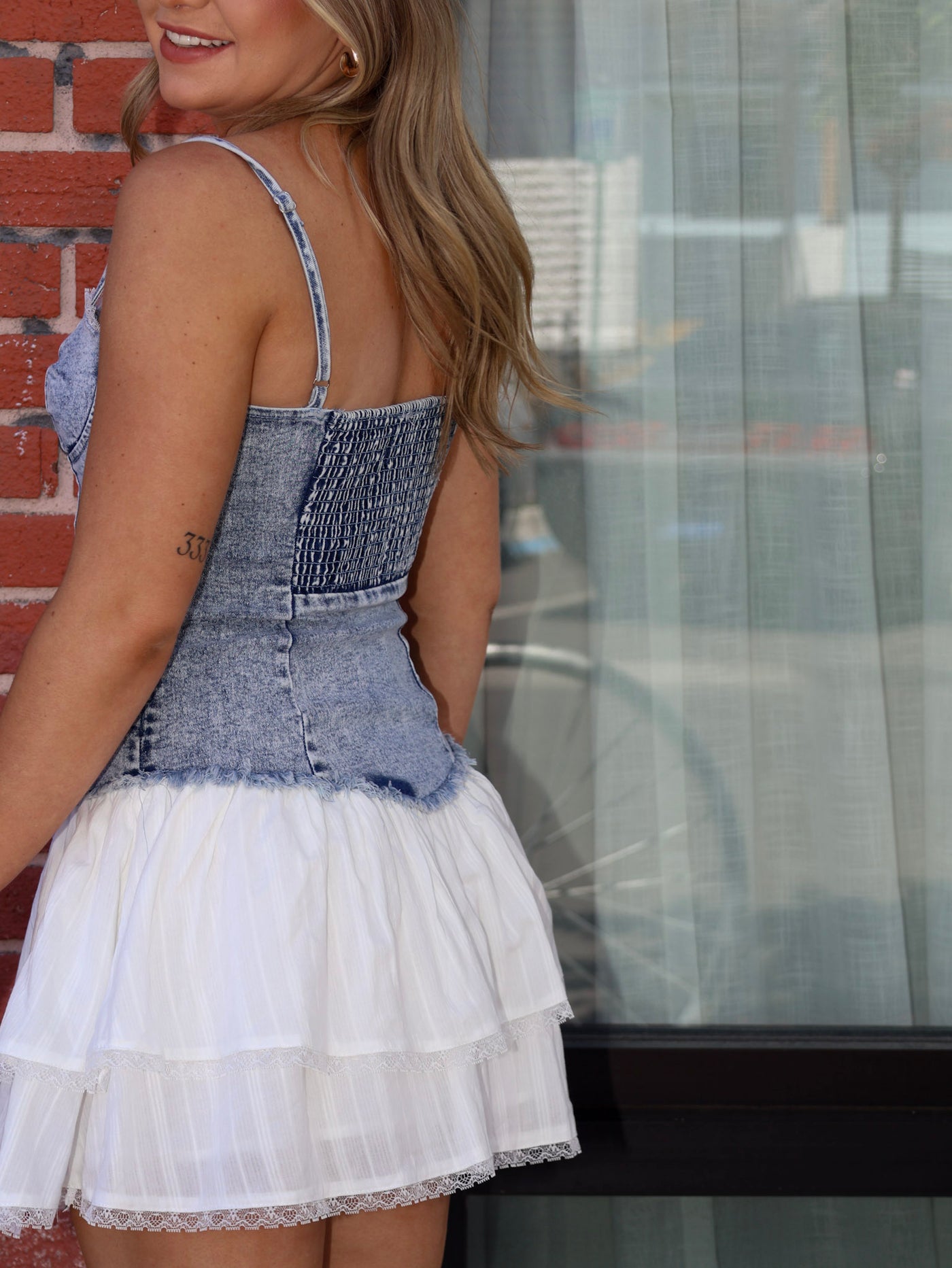 DELILAH DENIM BUSTIER MINI DRESS