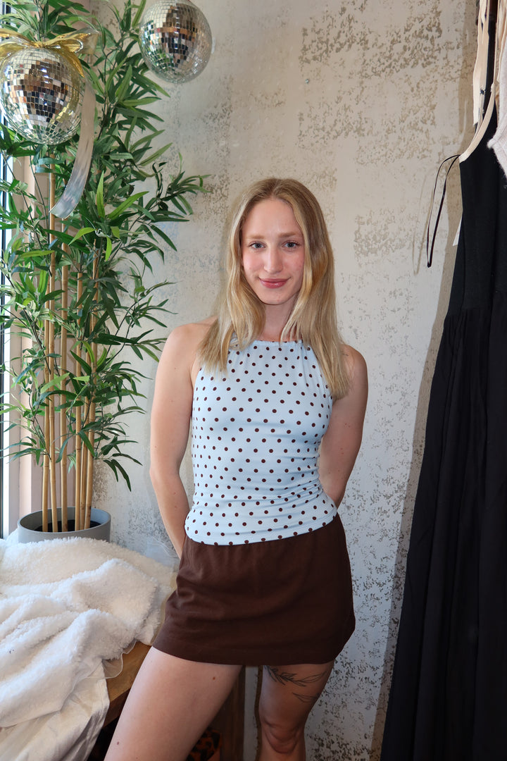 Coco Polka Dot Halter Top - Light Blue