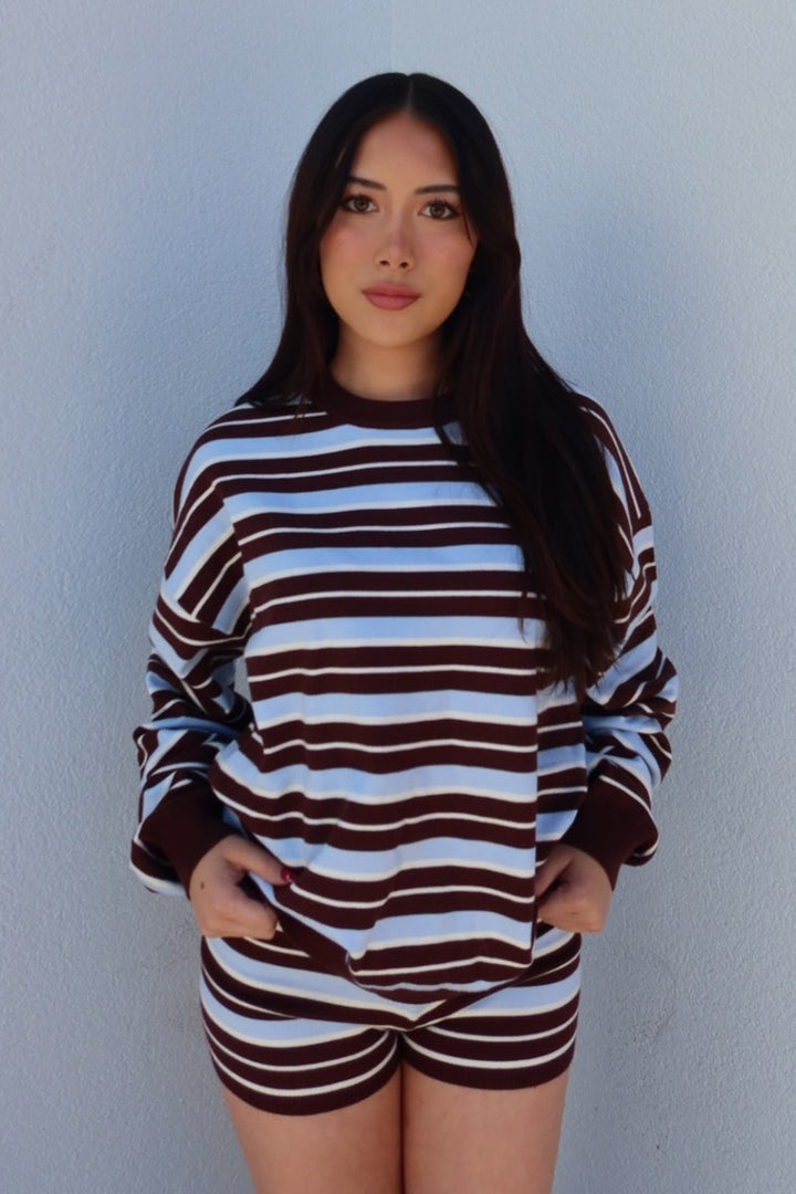 Kassey Striped Knit Sweater - Light Blue Multi