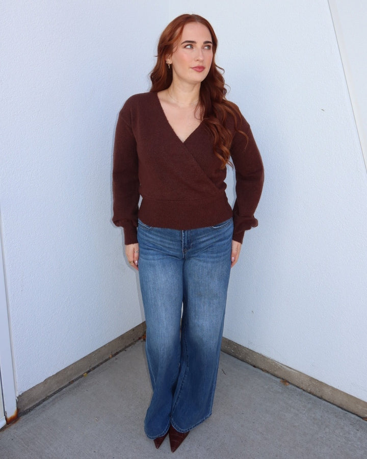 Rylie V-Neck Sweater - Brown