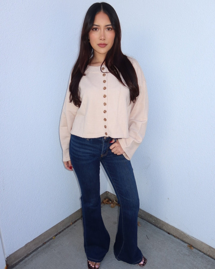 Risen Low Rise V-Waist Flare Jeans - Dark Wash