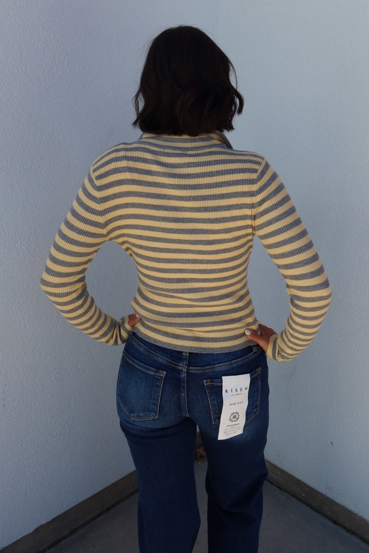 Flinn Striped Funnel Neck Zip-Up Sweater