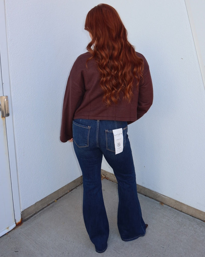 Risen Low Rise V-Waist Flare Jeans - Dark Wash