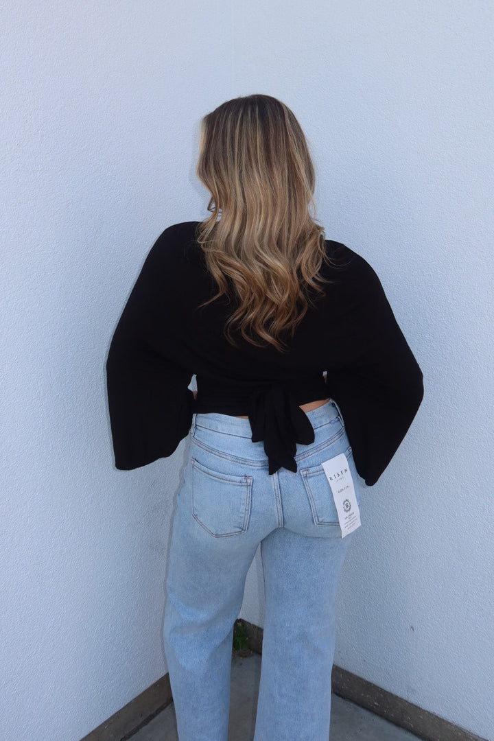 Allyson Back-Tie Dolman Sleeve Top - Black