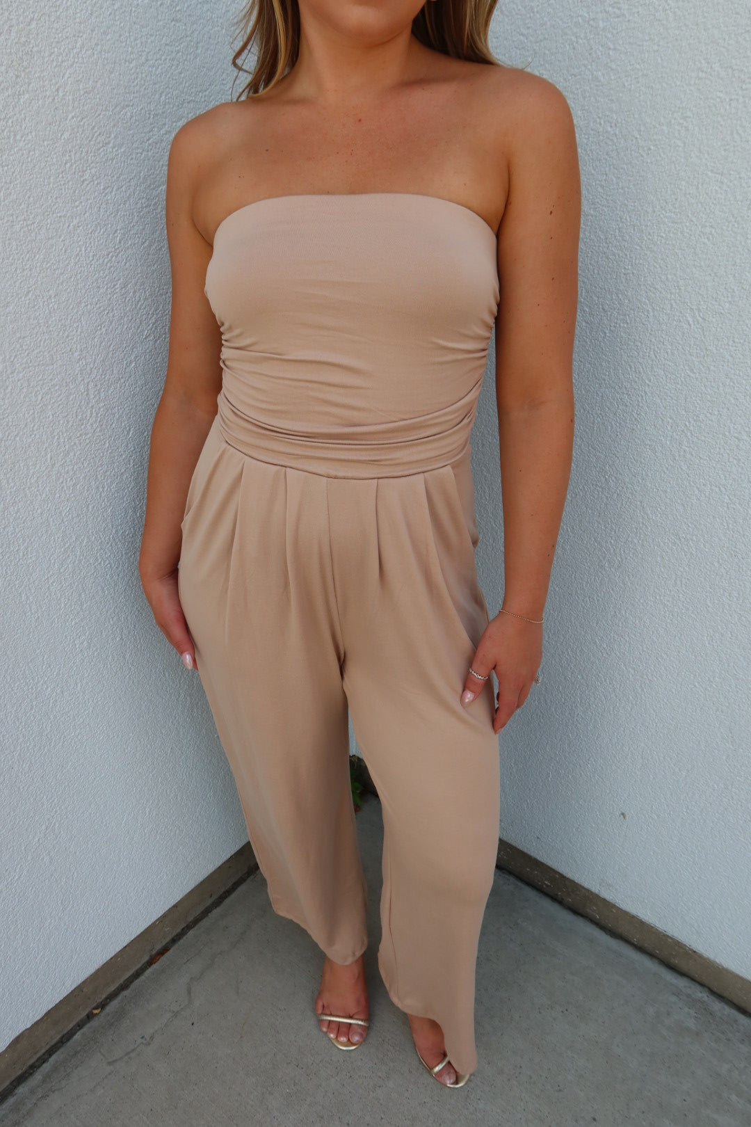 The Sandstone Strapless Palazzo Jumpsuit