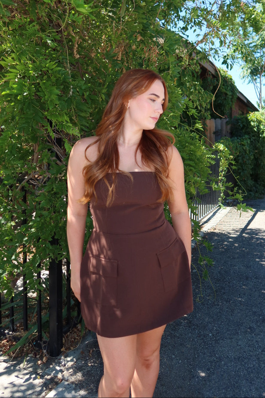 Stara A-Line Tube Mini Dress — Brown