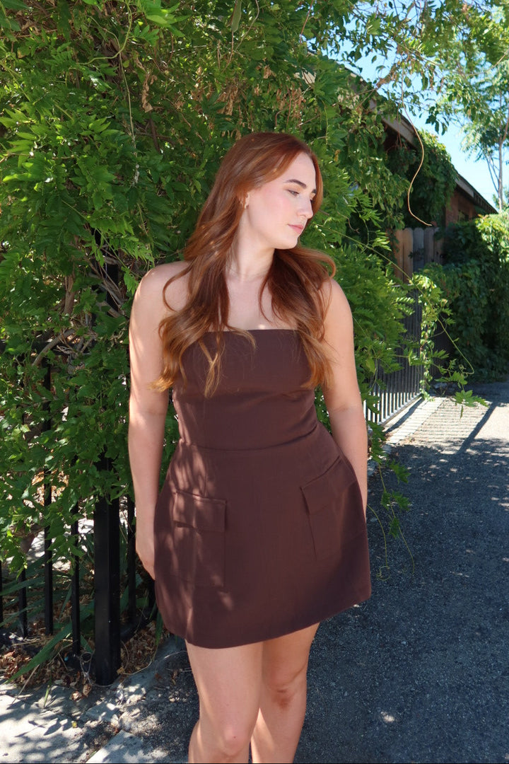 Stara A-Line Tube Mini Dress — Brown