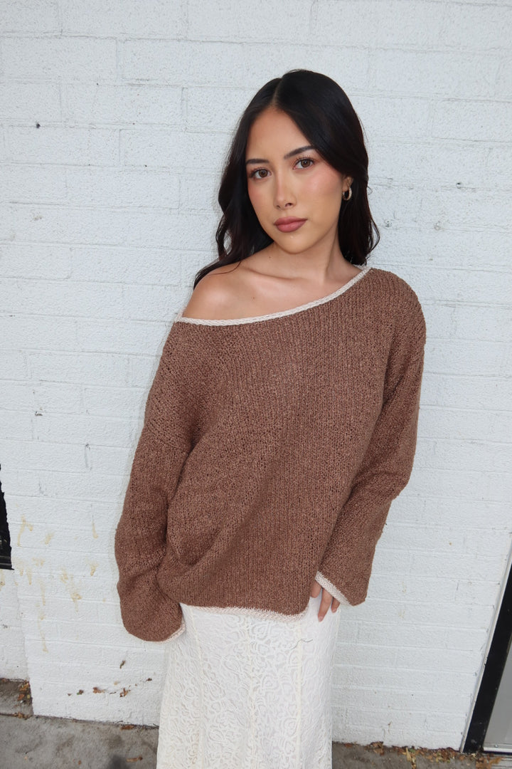 Bridie Boat Neck Knit Sweater — Mocha