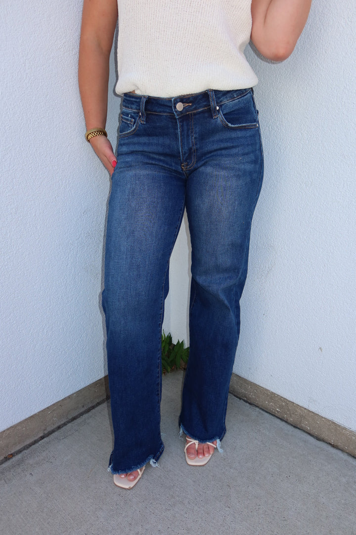 Risen Low Rise Wide Leg Jeans — Dark Wash