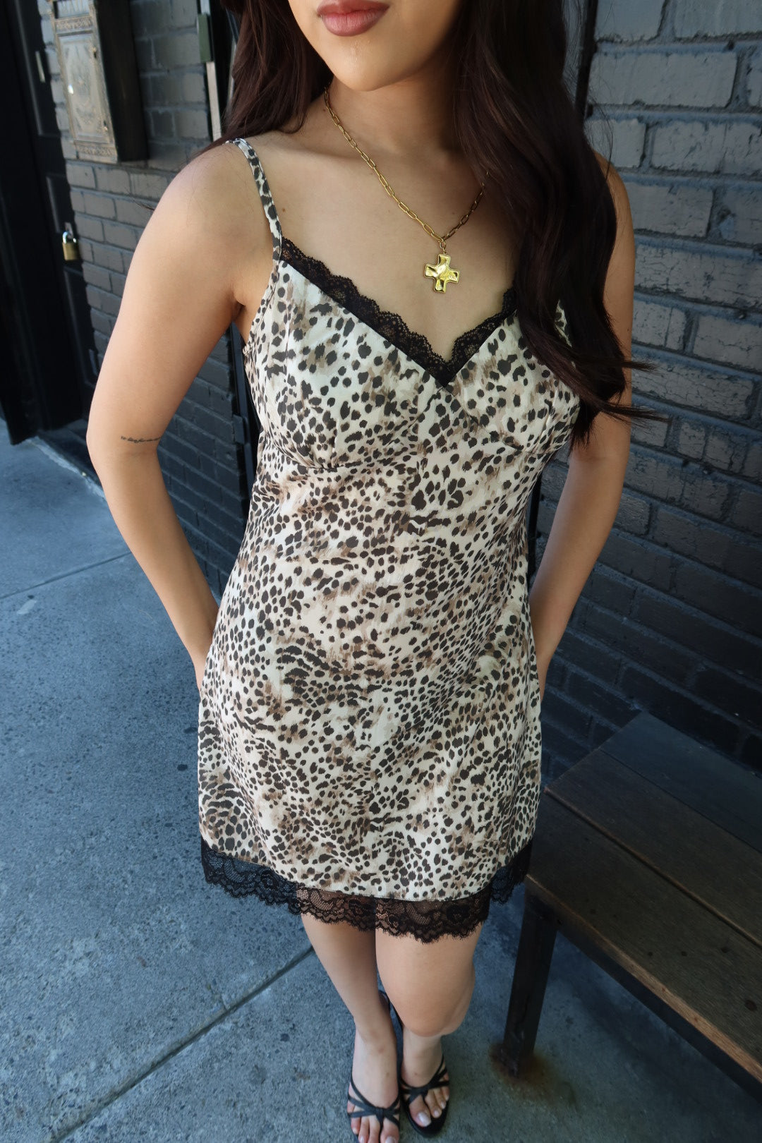 Luna Leopard Print Lace Trim Mini Dress