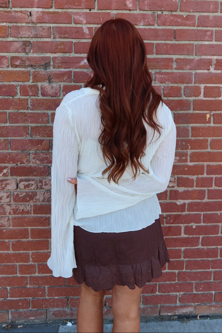Daily Collared Button Down Plisse Top - Cream