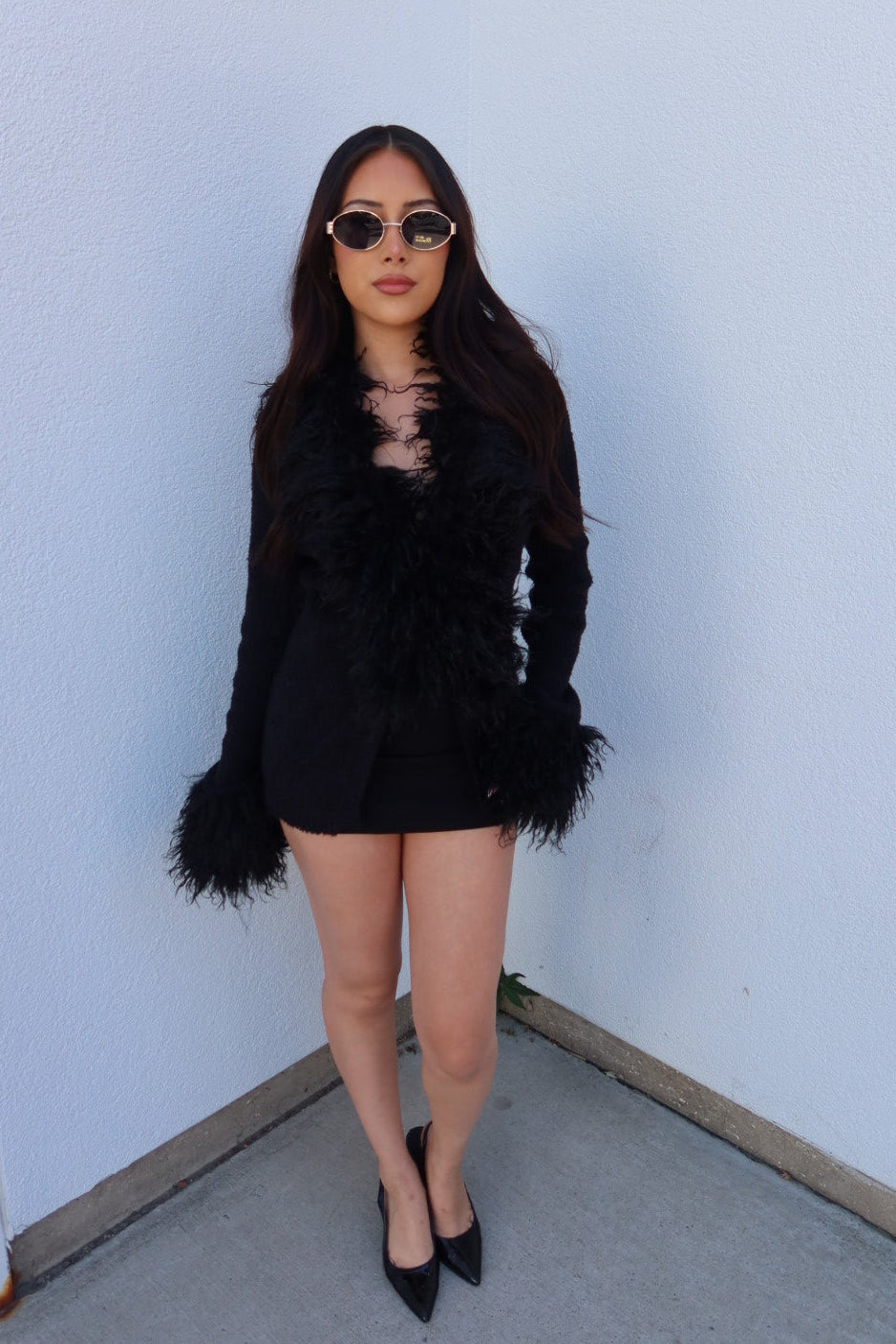 Luxe Fur Cardigan - Black