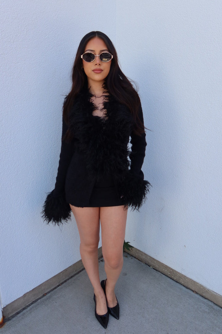 Luxe Fur Cardigan - Black
