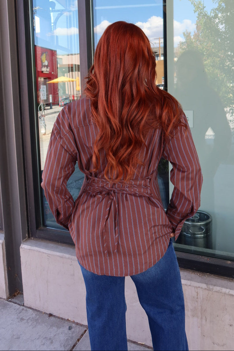 Alisha Button Down Back Lace-Up Top
