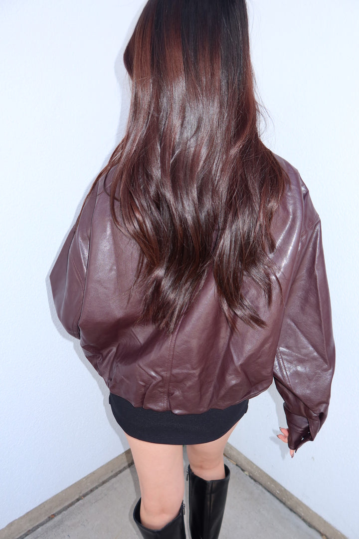 Fernanda Faux Leather Mock Neck Zip-Up Jacket