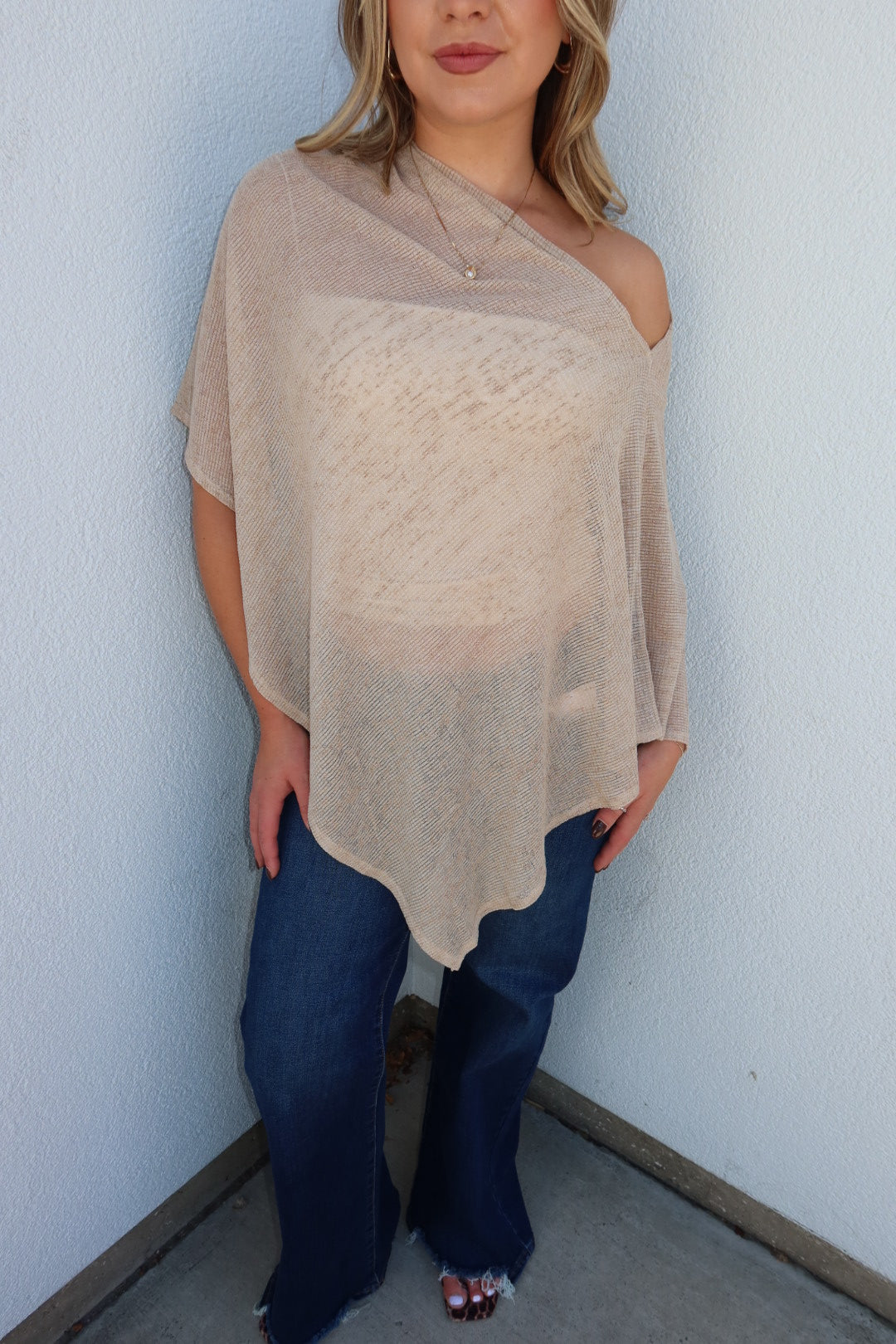 Portofino Sheer Knit Poncho Top - Taupe
