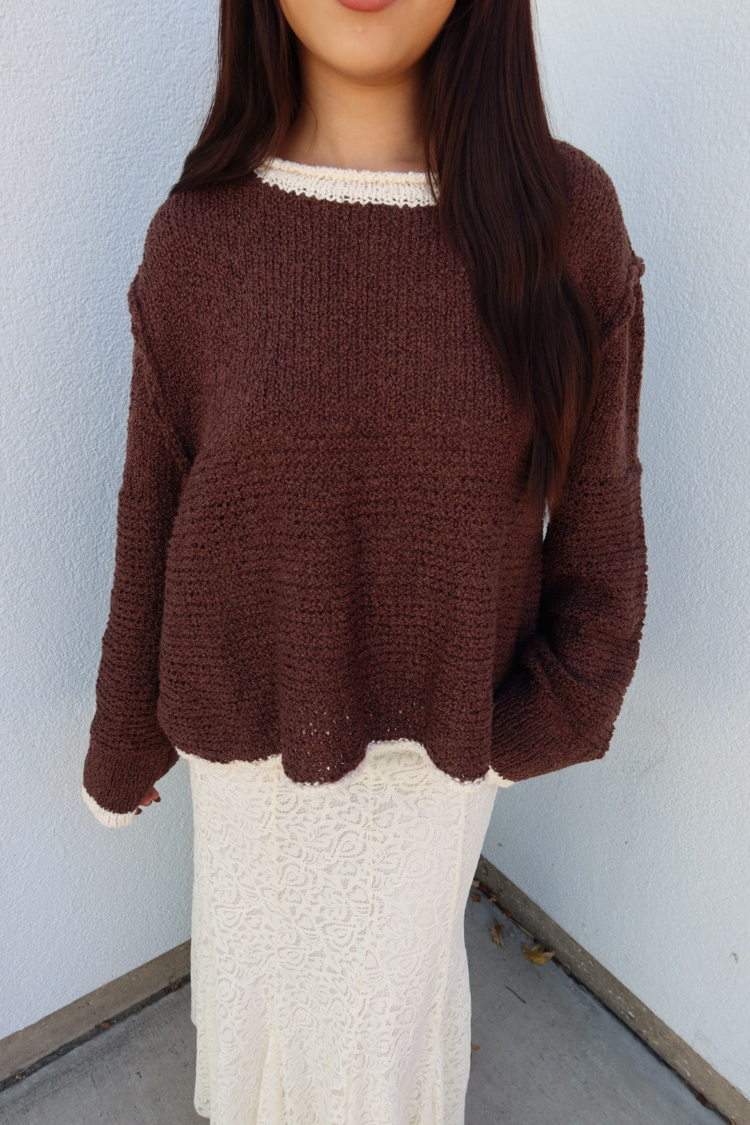 Caldwell Contrast Trim Knit Sweater - Brown
