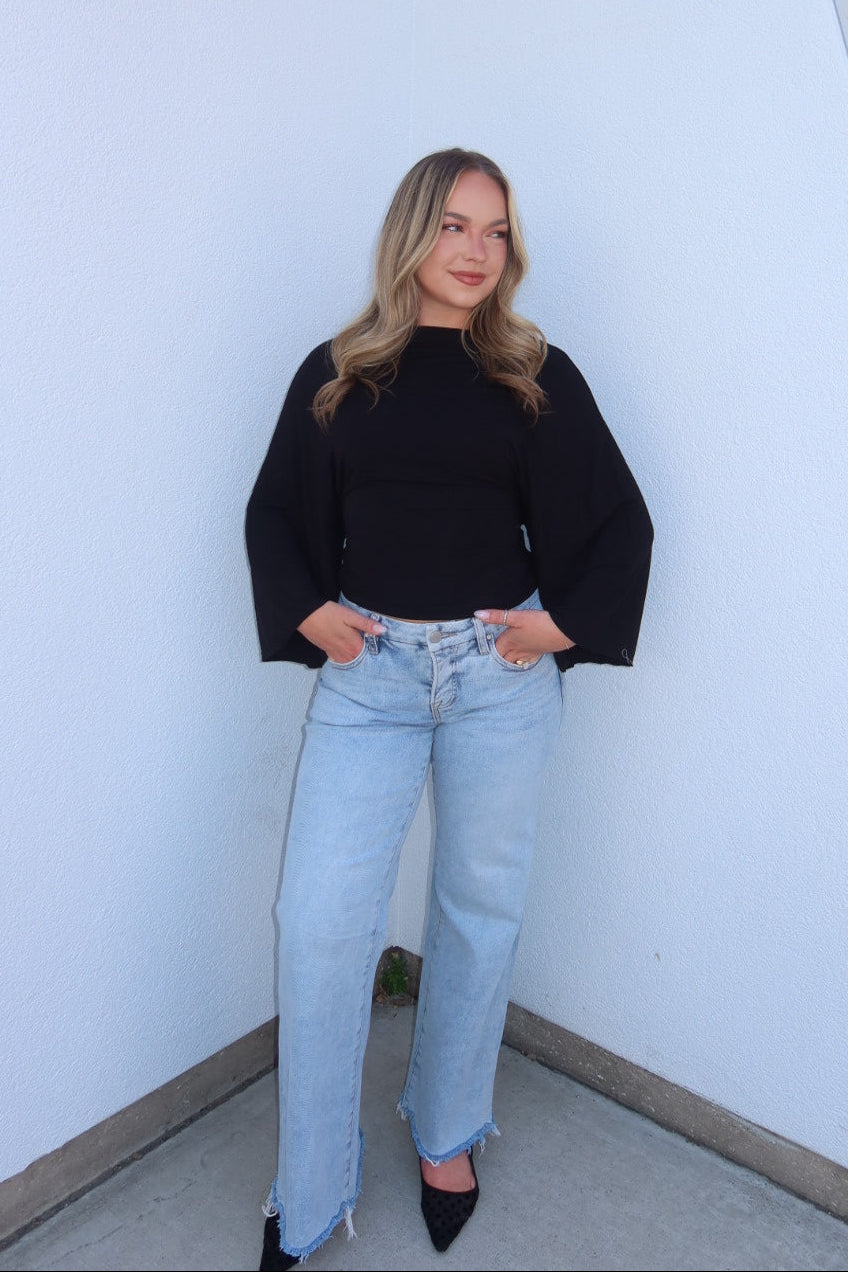 Allyson Back-Tie Dolman Sleeve Top - Black
