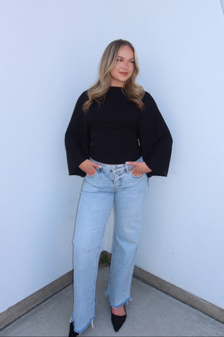 Allyson Back-Tie Dolman Sleeve Top - Black