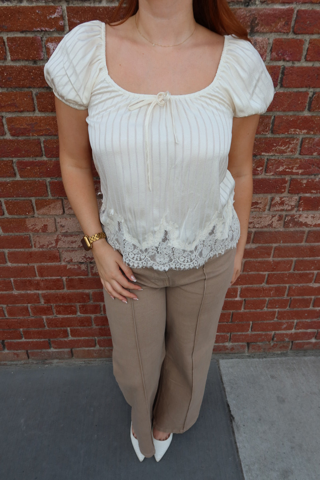 Primrose Puff Sleeve Tie Top — Cream