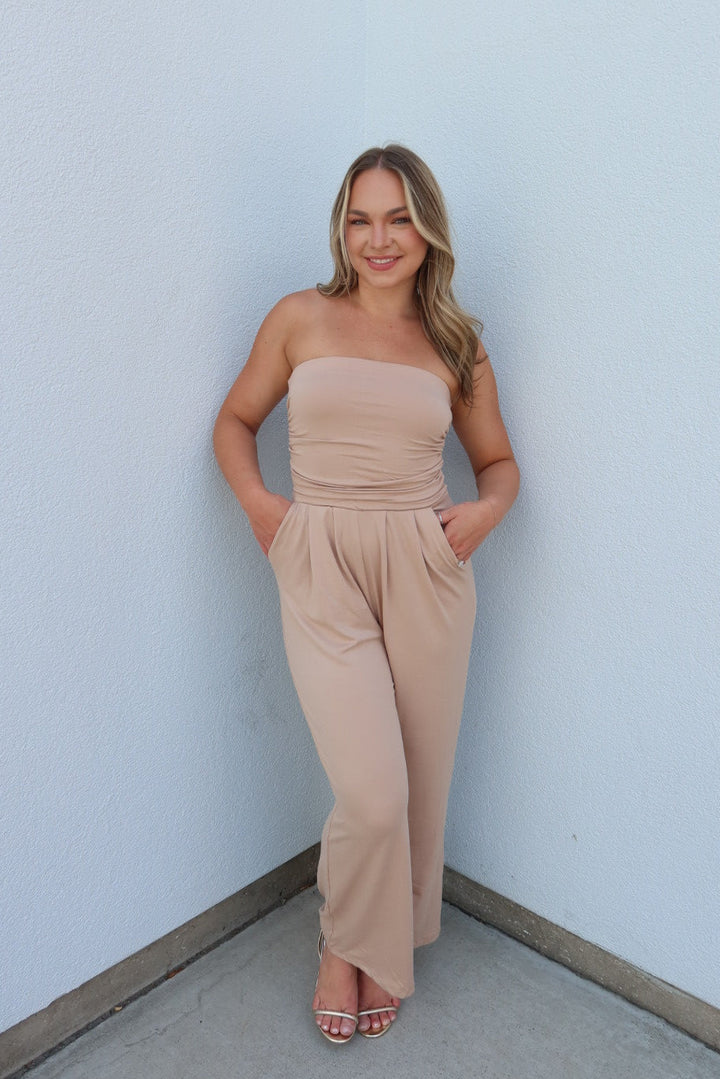 The Sandstone Strapless Palazzo Jumpsuit