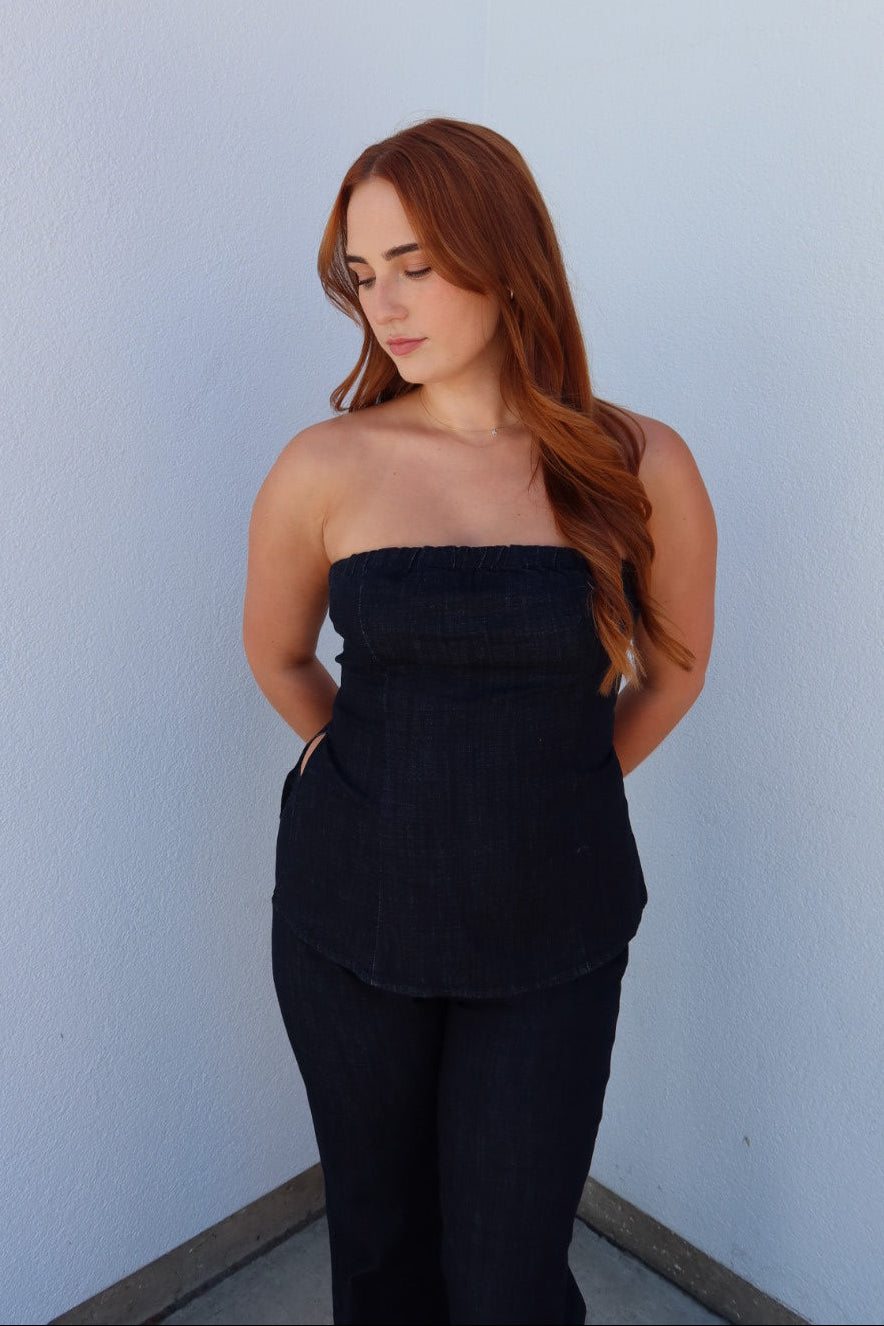 Indigo Denim Bustier Top