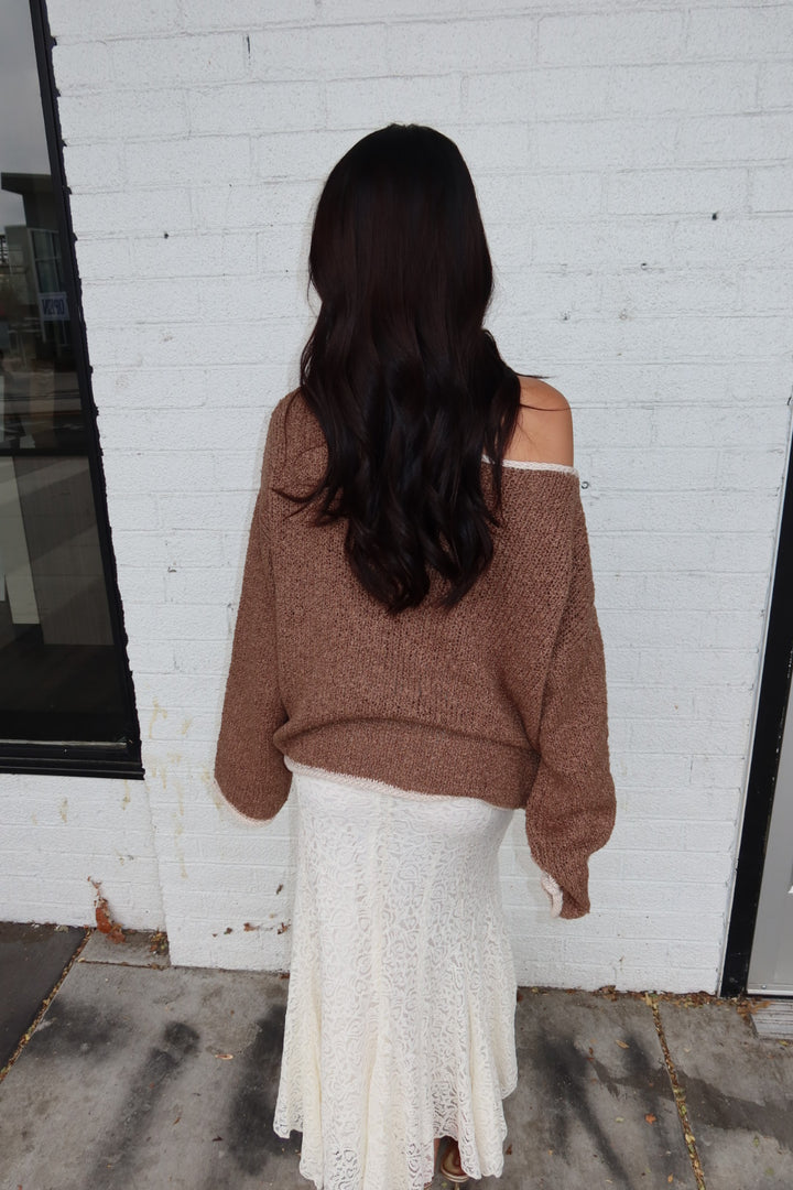 Bridie Boat Neck Knit Sweater — Mocha