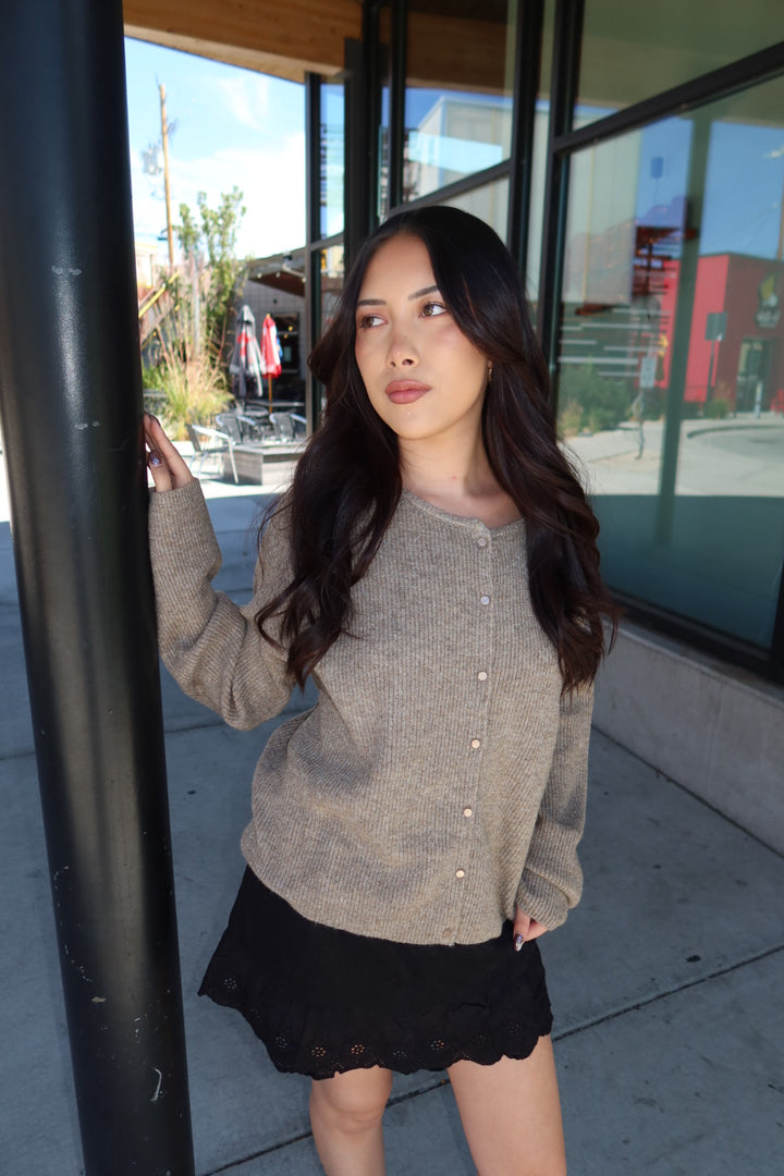 Hudson Ribbed Cardigan- Taupe