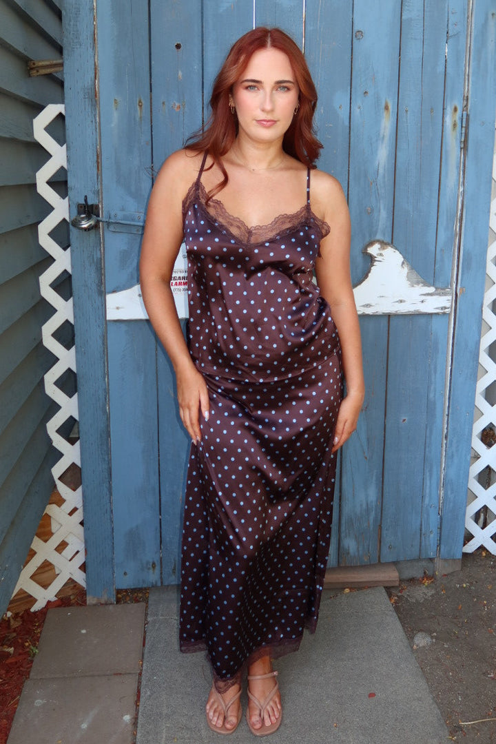 Iris Polka Dot Printed Skirt - Brown