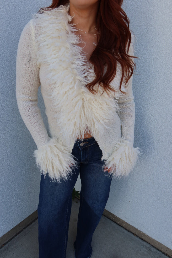 Luxe Fur Cardigan - Cream