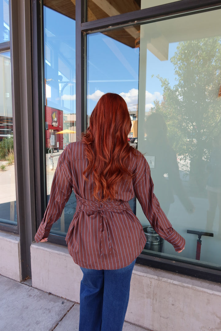 Alisha Button Down Back Lace-Up Top