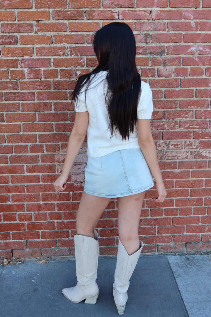 Elena Crew Neck Short Sleeve Cardigan