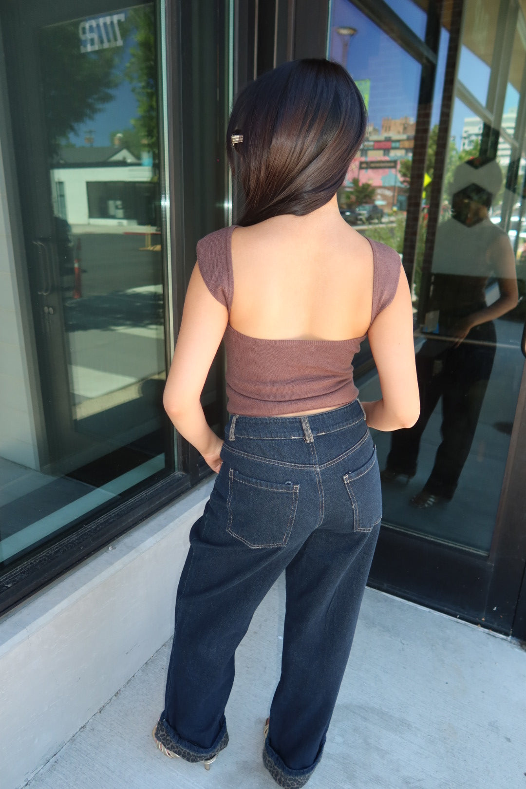 The Leon Leopard Cuff Wide Leg Jean — Dark Indigo