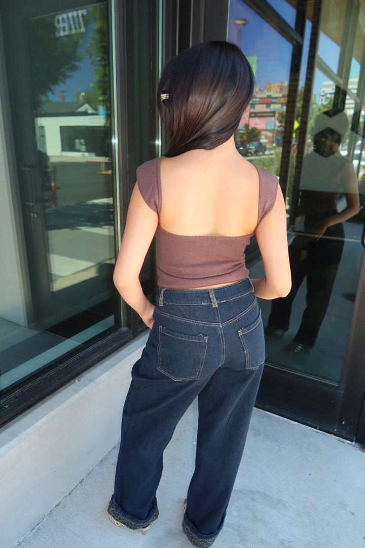 The Leon Leopard Cuff Wide Leg Jean — Dark Indigo