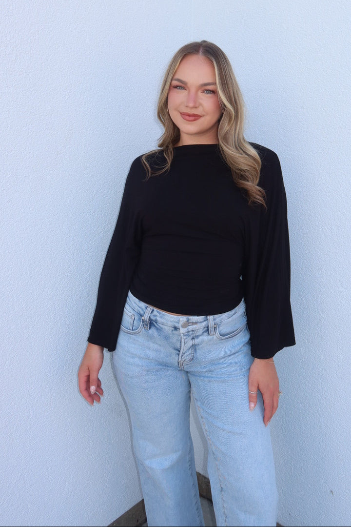Allyson Back-Tie Dolman Sleeve Top - Black