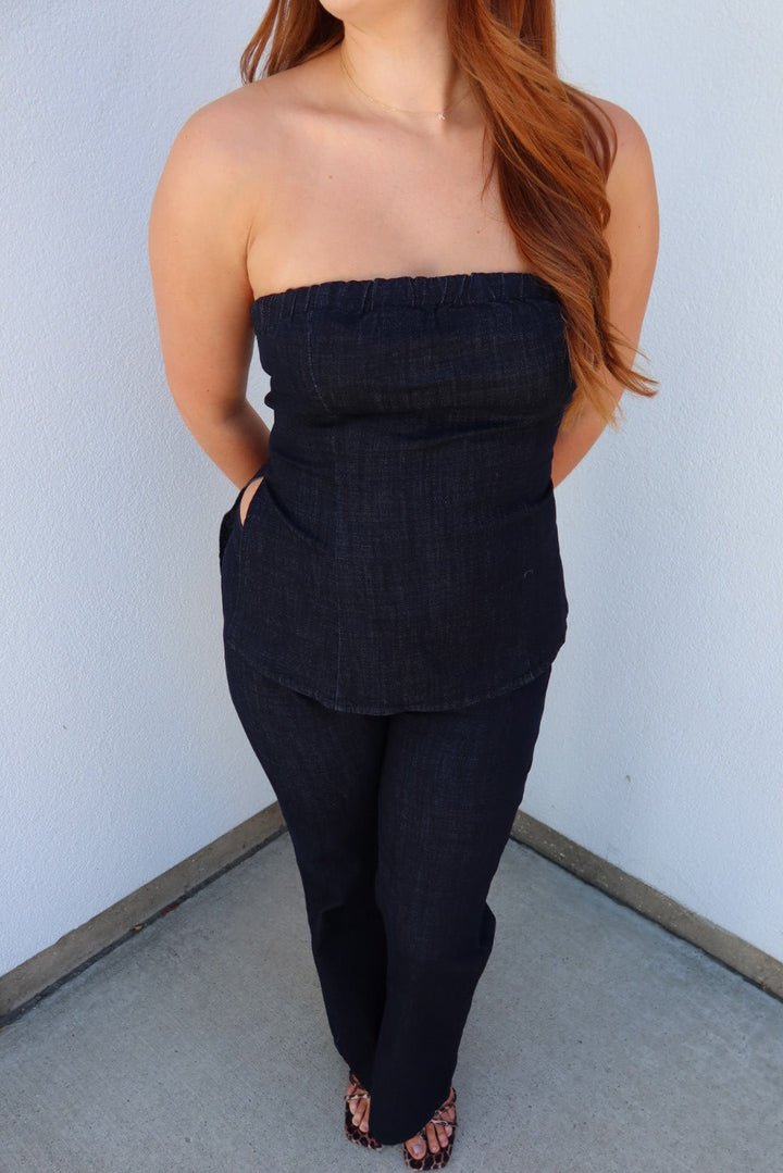 Indigo Denim Bustier Top
