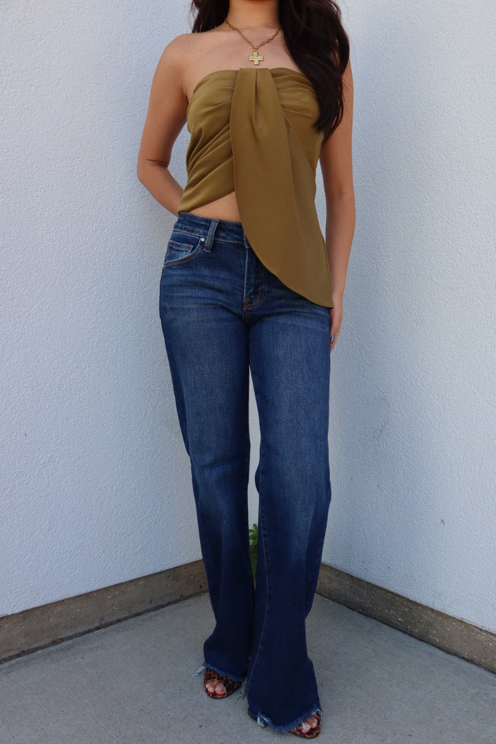 Risen Low Rise Wide Leg Jeans — Dark Wash