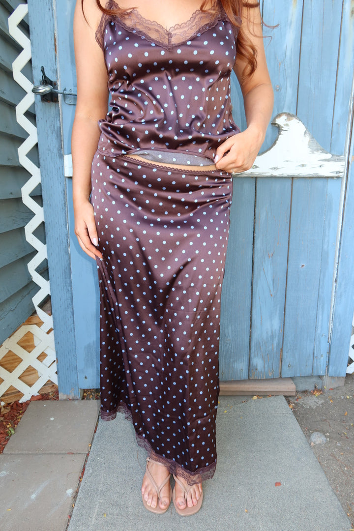 Iris Polka Dot Printed Skirt - Brown