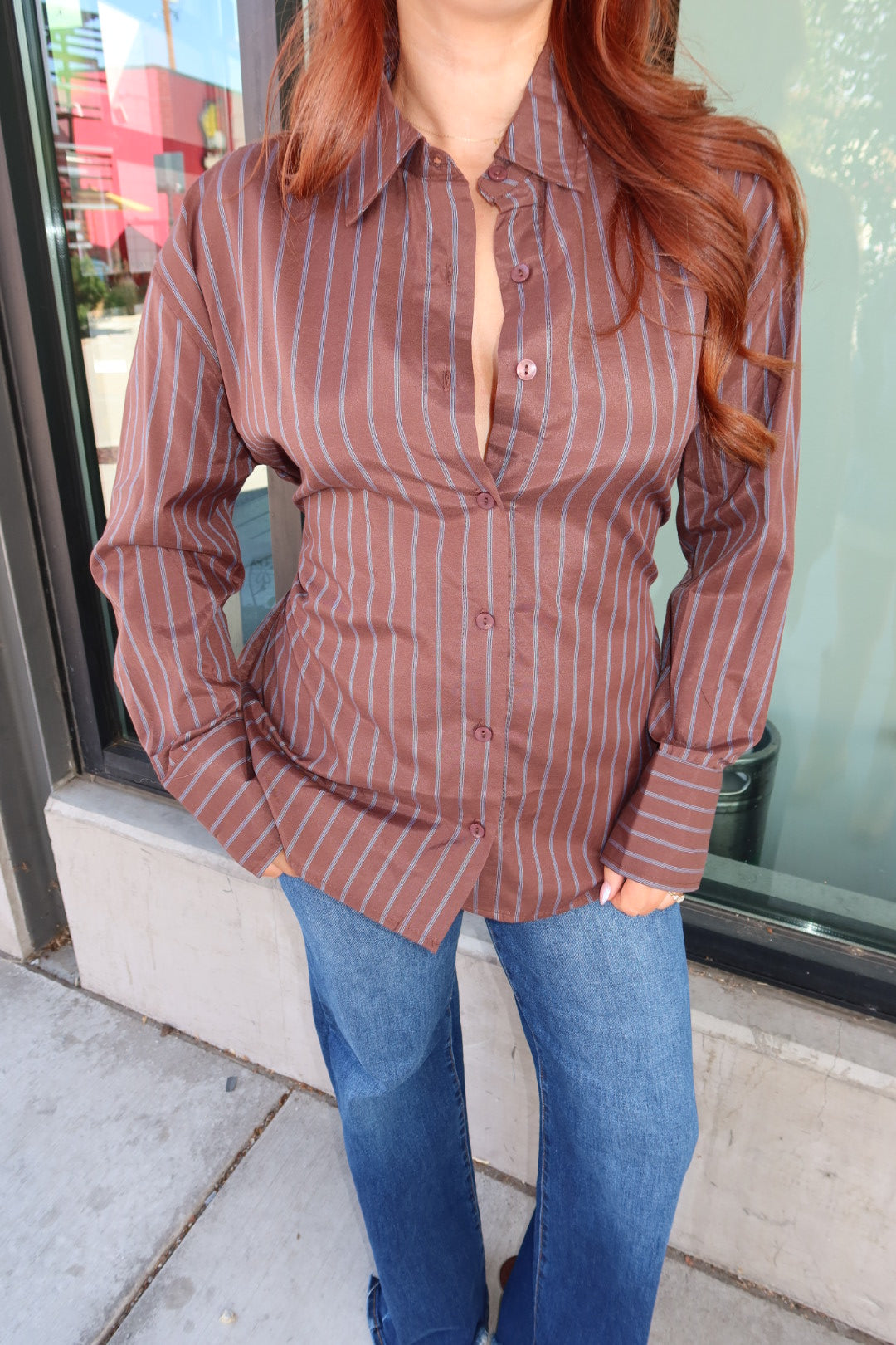 Alisha Button Down Back Lace-Up Top