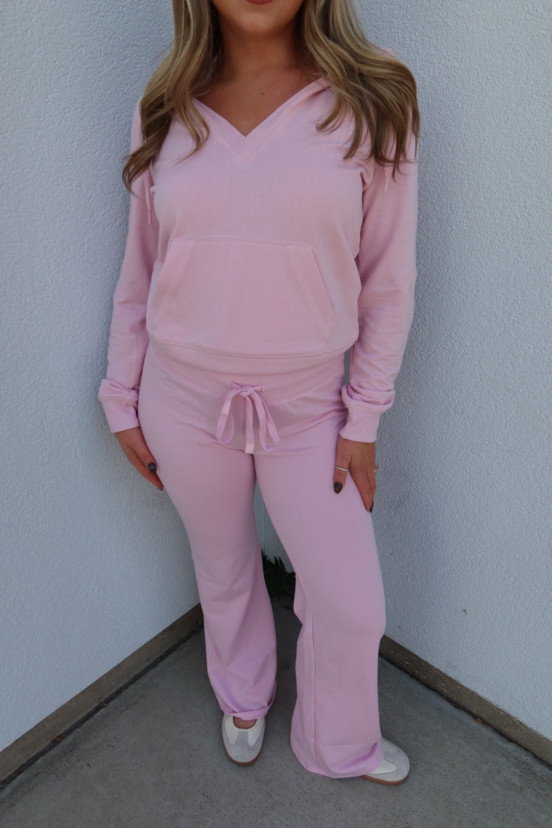 Sefina Low V-Neck Hood Top - Pink