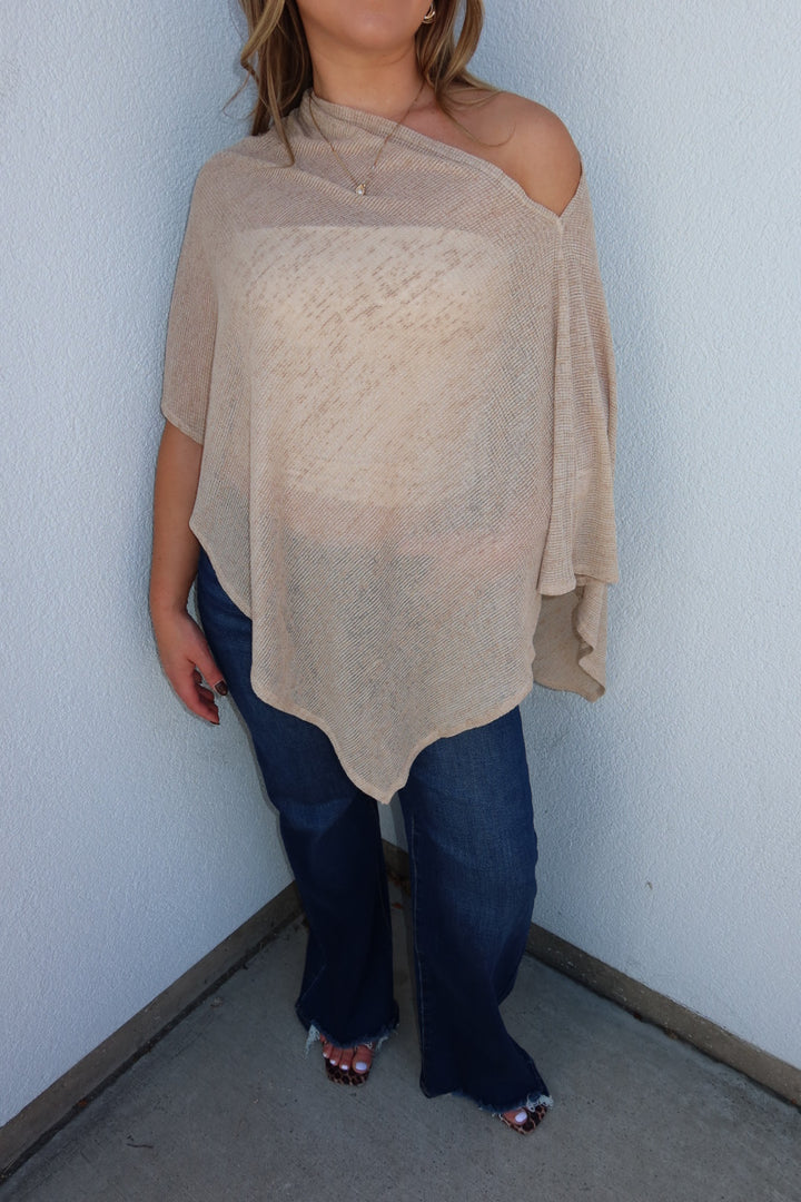 Portofino Sheer Knit Poncho Top - Taupe