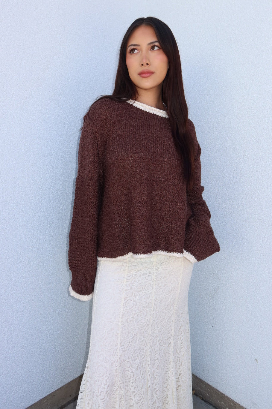 Caldwell Contrast Trim Knit Sweater - Brown